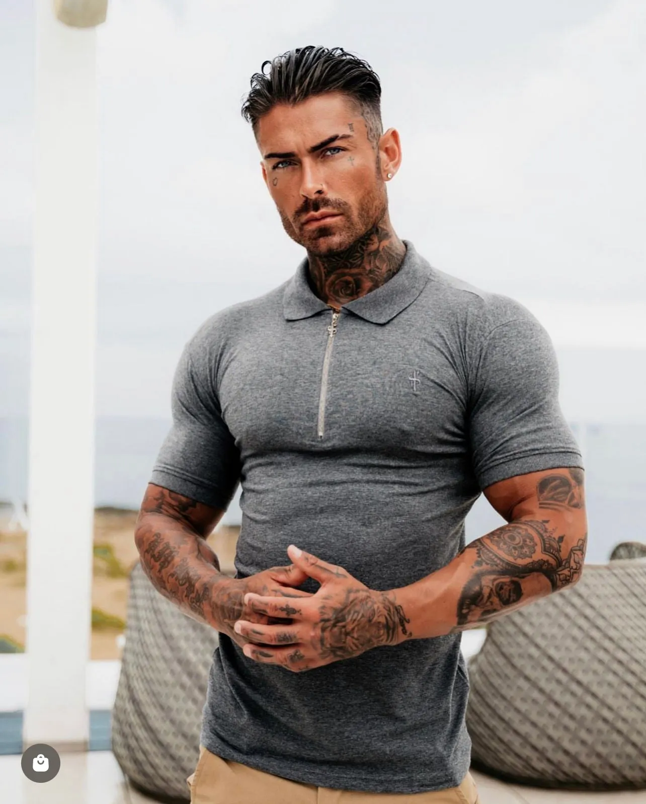 Classic Dark Grey and Silver Zipped Polo Shirt - FSH812 sold by Father Sons