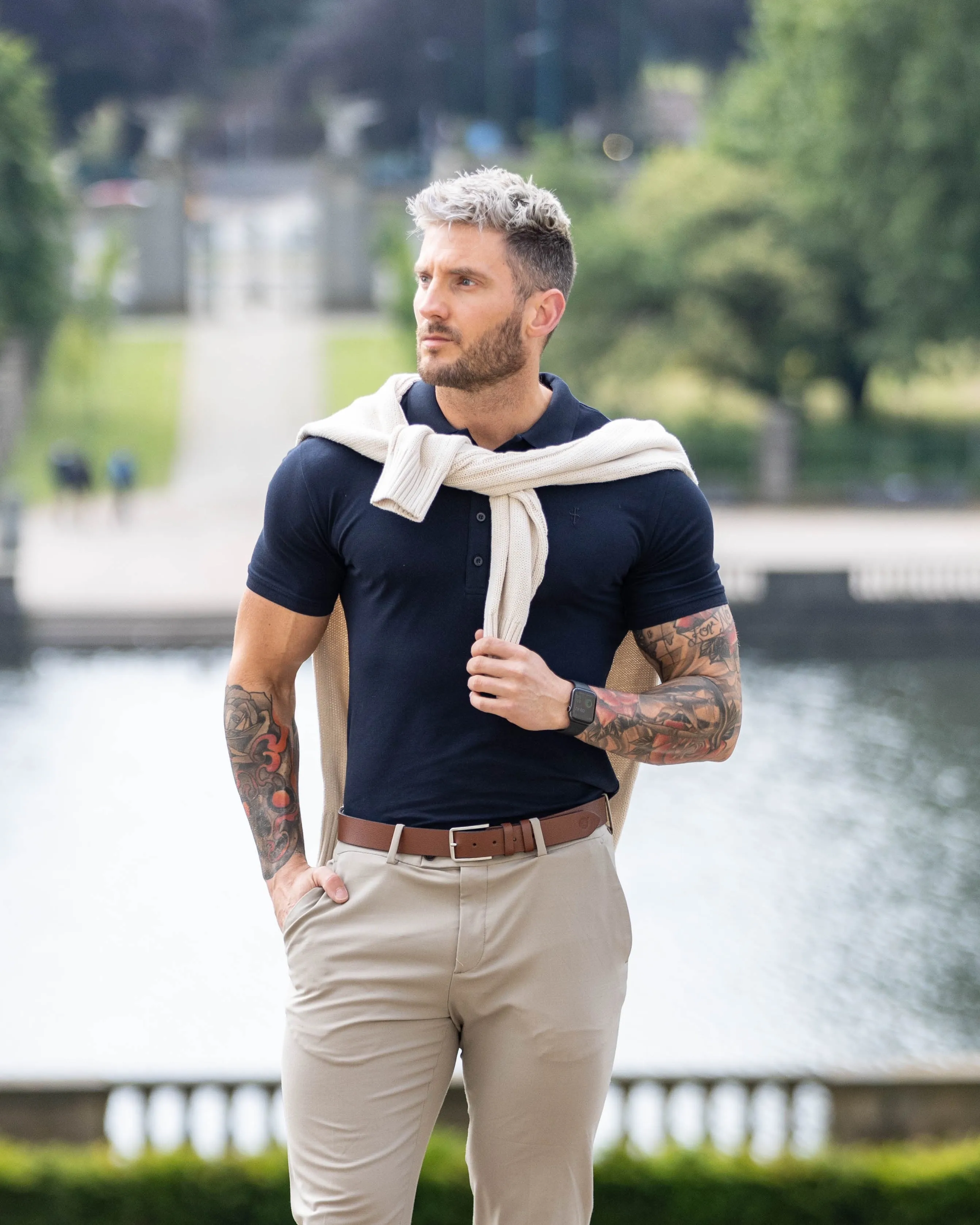Classic Navy Polo Shirt with Tonal Button and Embroidery - FSH825 sold by Father Sons product image thumbnail 3