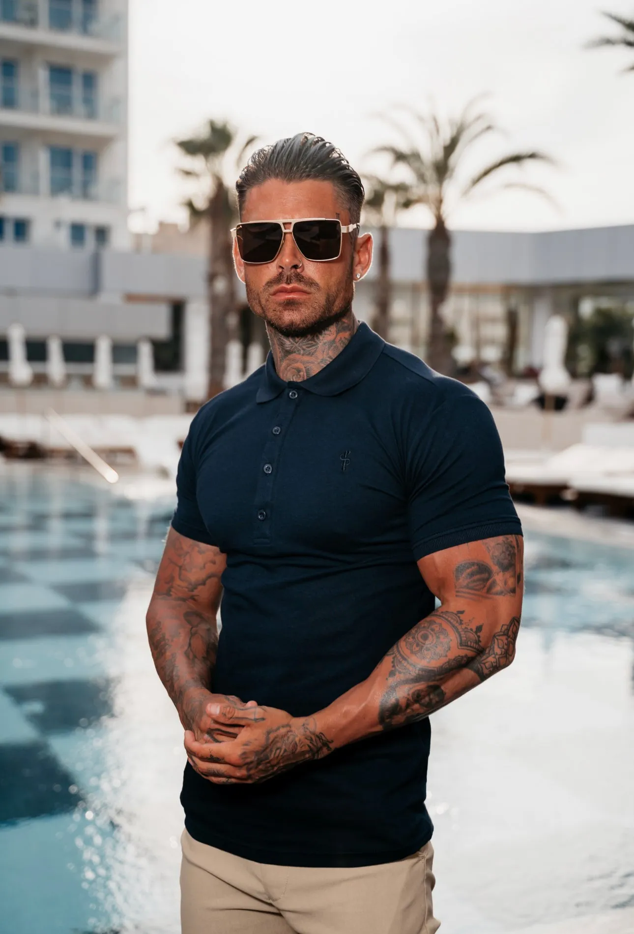 Classic Navy Polo Shirt with Tonal Button and Embroidery - FSH825 sold by Father Sons product image thumbnail 2