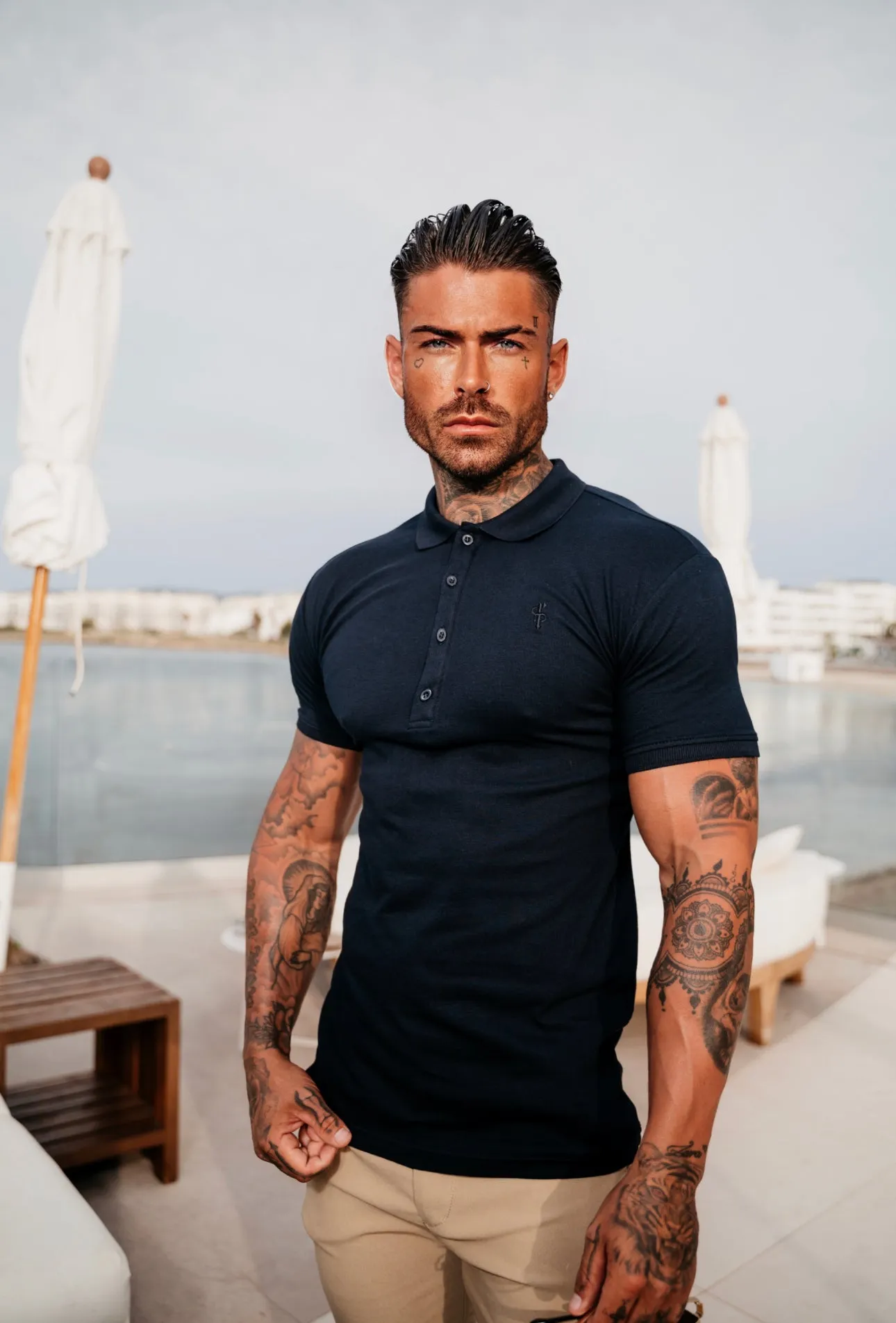 Classic Navy Polo Shirt with Tonal Button and Embroidery - FSH825 sold by Father Sons