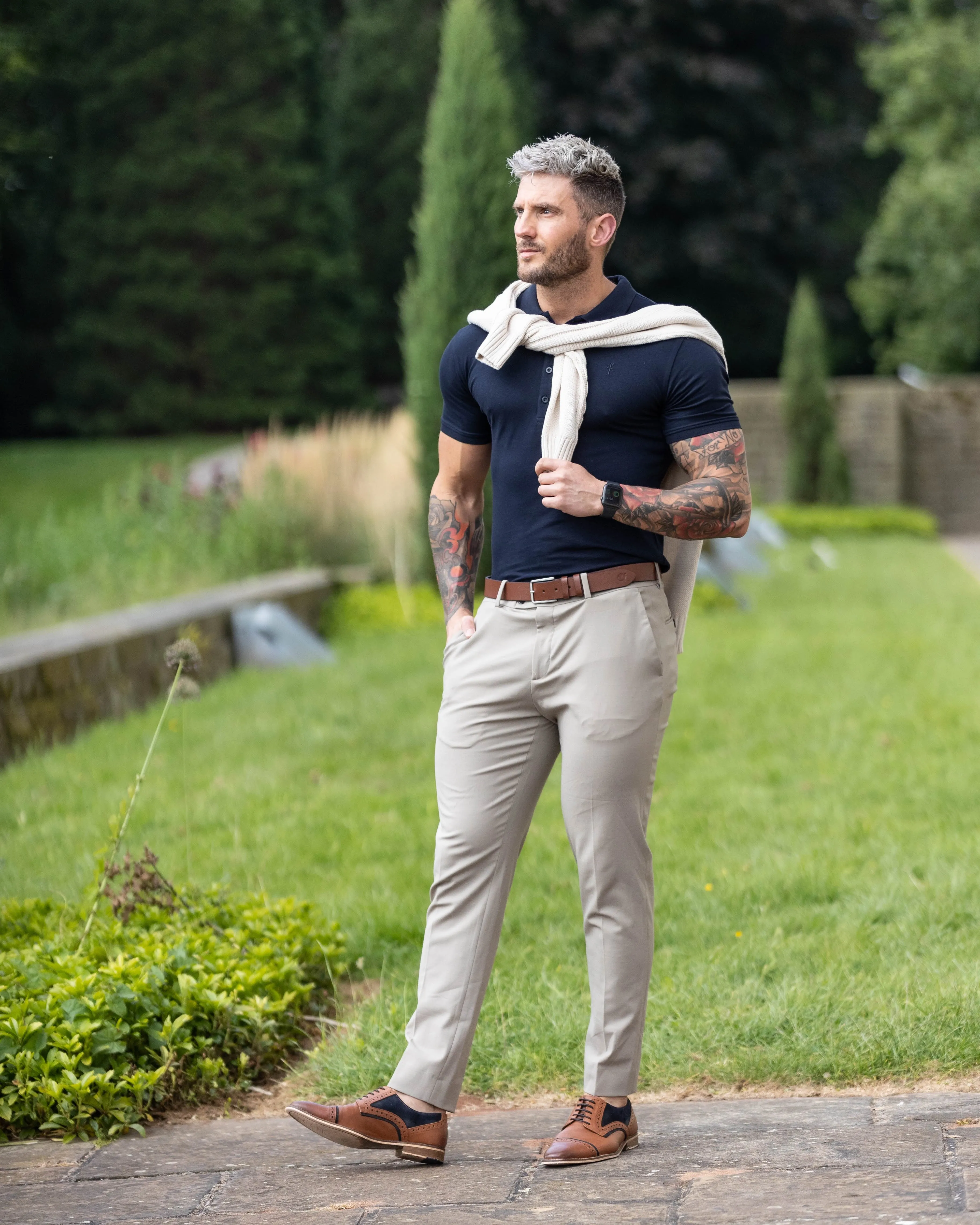 Classic Navy Polo Shirt with Tonal Button and Embroidery - FSH825 sold by Father Sons product image thumbnail 4