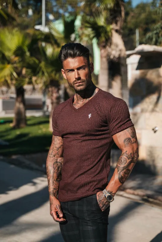 Father Sons Classic Burgundy / White V Neck Ribbed Short Sleeve - FSH768 sold by Father Sons
