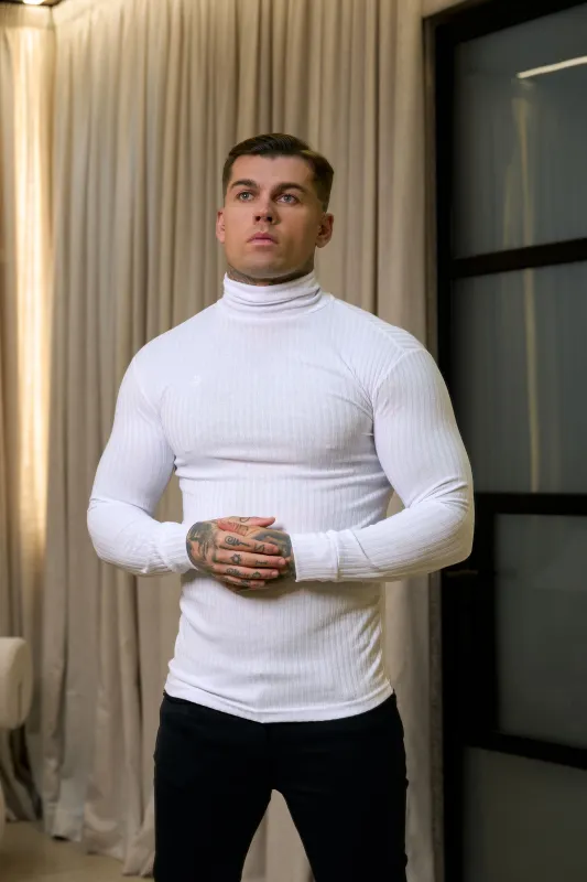 Father Sons Classic White Ribbed Knit Roll-neck Sweater - FSH592 sold by Father Sons
