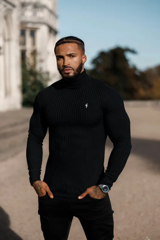 Father Sons Classic Black / White Ribbed Knit Roll Neck Sweater - FSH776 sold by Father Sons