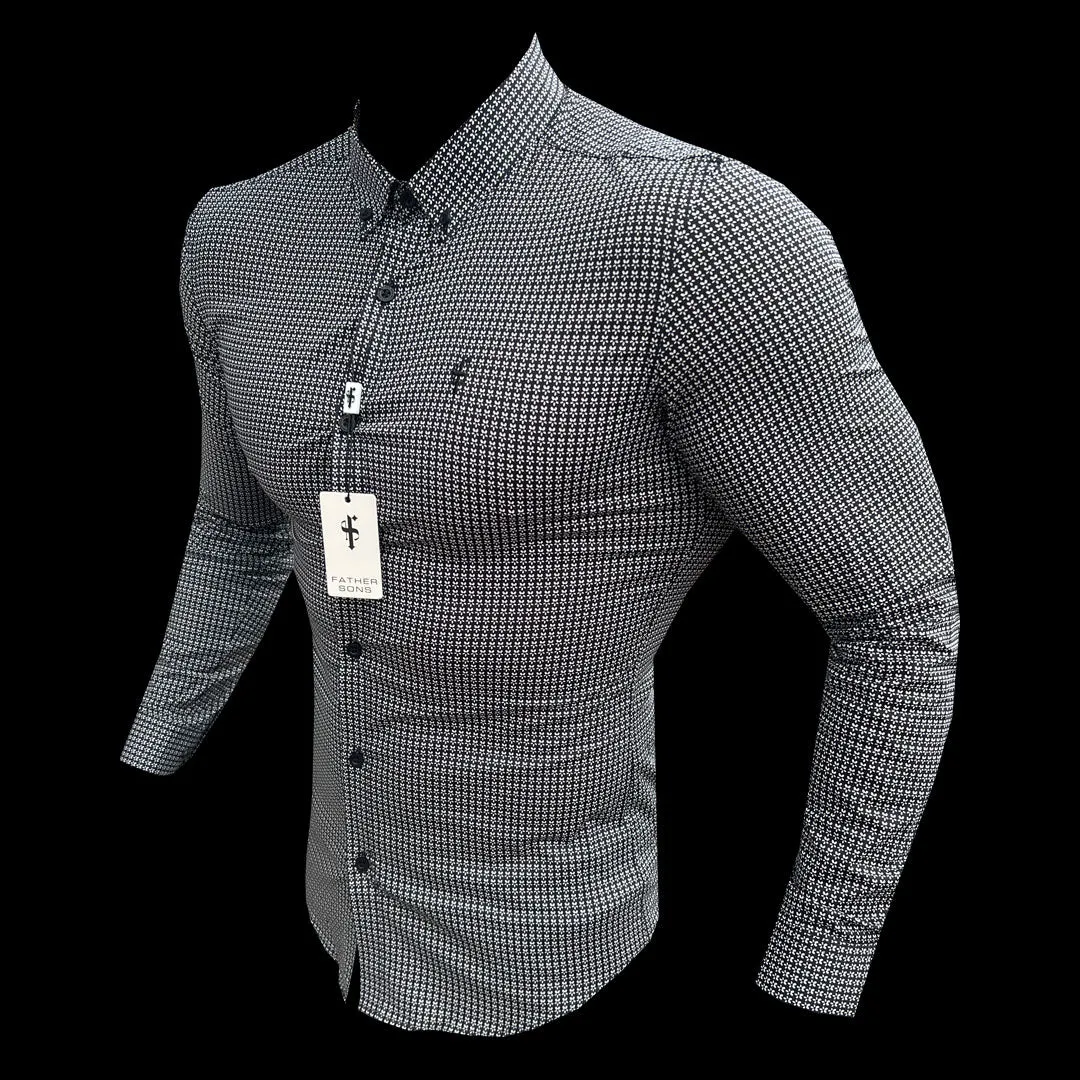 Super Slim Stretch Black Vintage Ditsy Print Long Sleeve with Button Down Collar - FS908 sold by Father Sons product image thumbnail 4