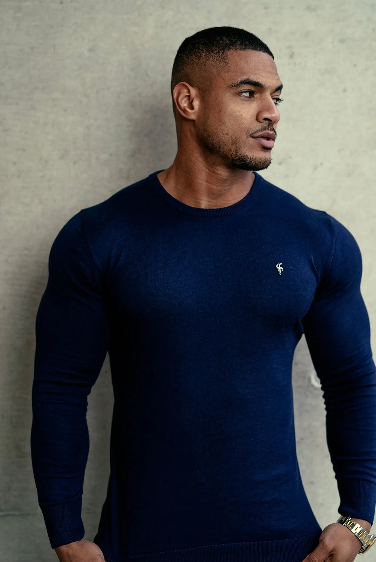 Father Sons Classic Navy Crew Neck Knitted Sweater with Gunmetal Emblem - FSH669 sold by Father Sons product image thumbnail 4