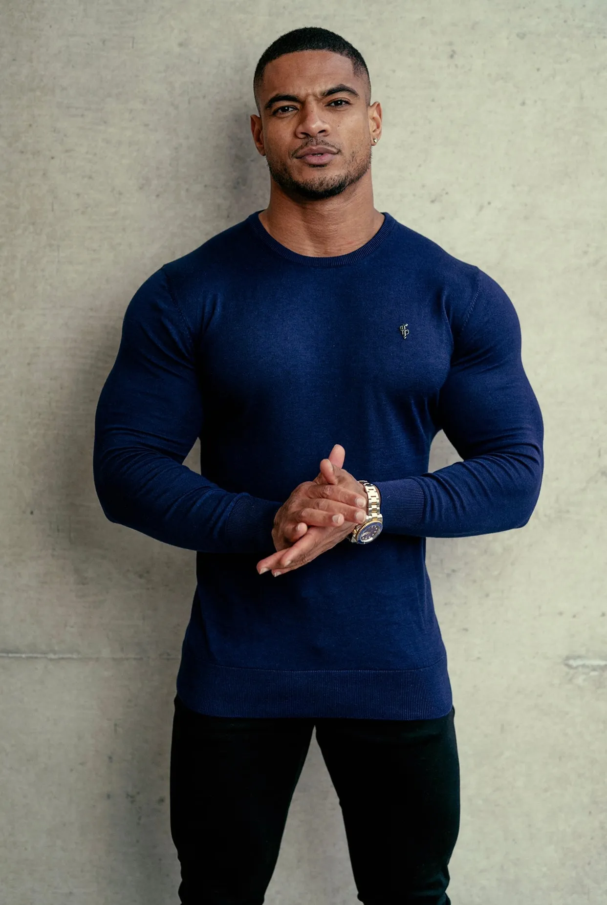 Father Sons Classic Navy Crew Neck Knitted Sweater with Gunmetal Emblem - FSH669 sold by Father Sons product image thumbnail 2