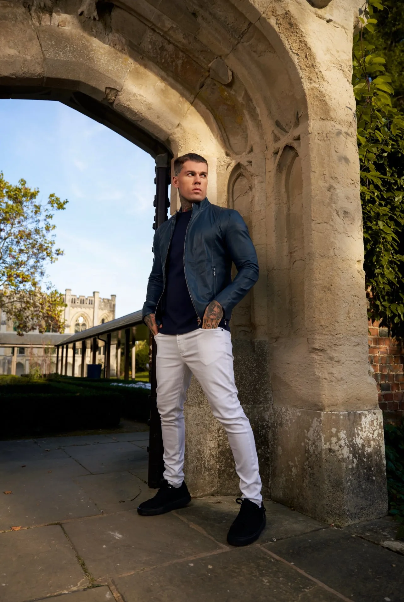 Navy Lambs Leather Jacket with Silver Zips - FSH790 sold by Father Sons product image thumbnail 5