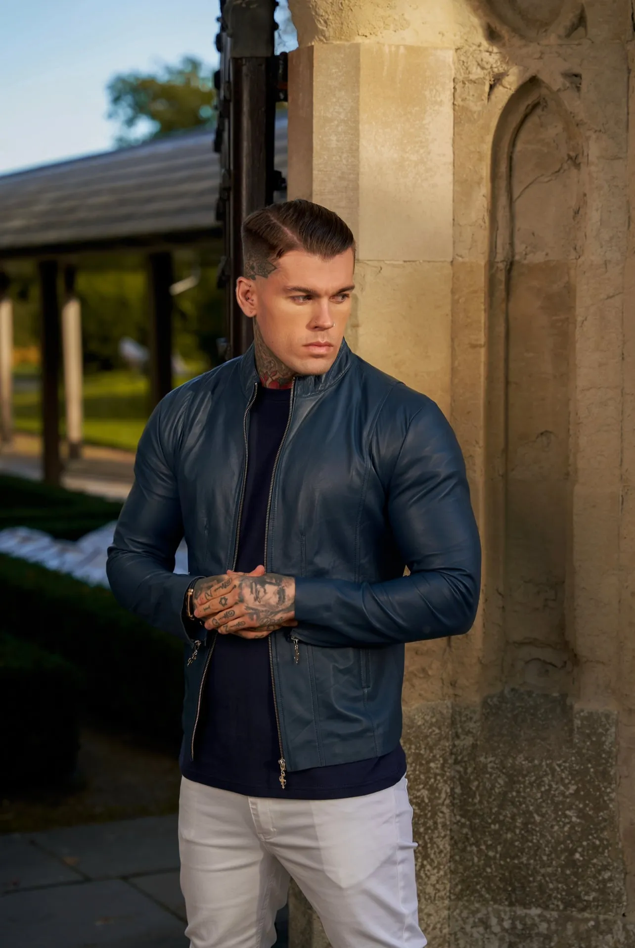 Navy Lambs Leather Jacket with Silver Zips - FSH790 sold by Father Sons product image thumbnail 4