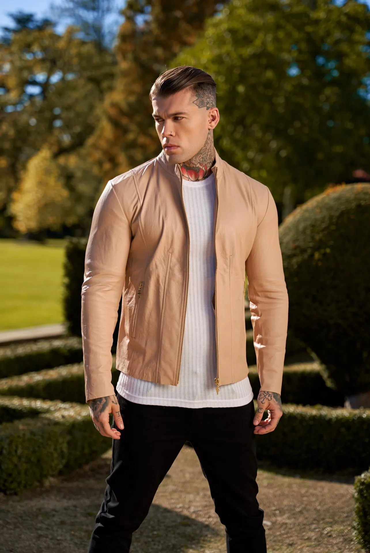 Cream Lambs Leather Jacket with Gold Zips - FSH792 sold by Father Sons product image thumbnail 4