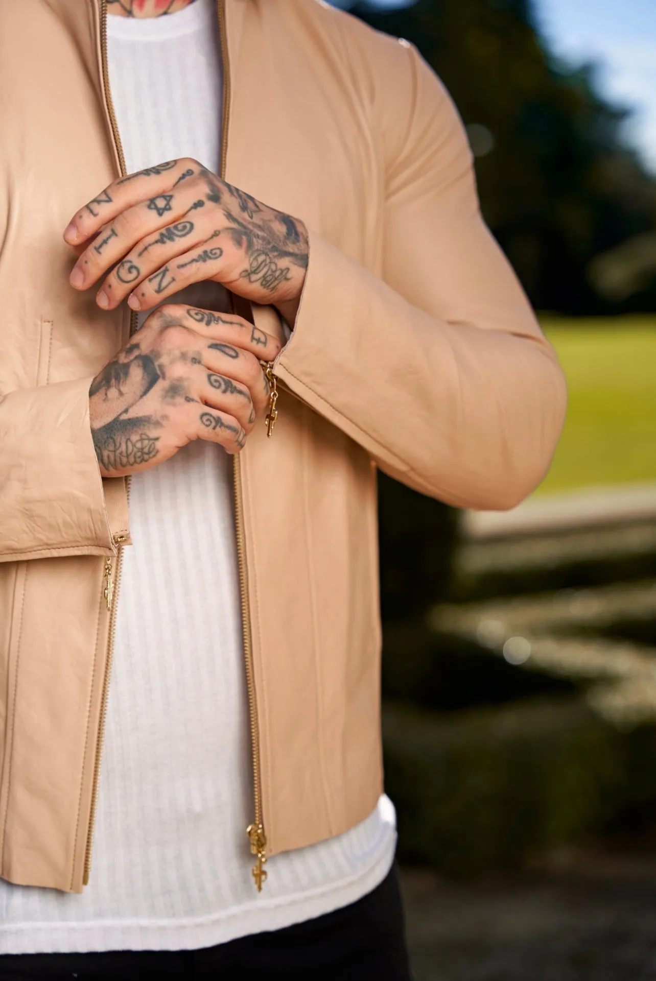 Cream Lambs Leather Jacket with Gold Zips - FSH792 sold by Father Sons product image thumbnail 5