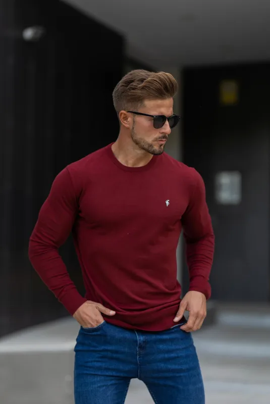 Father Sons Classic Burgundy Light Weight Knitted Crew Neck Sweater with Metal Decal - FSN097 sold by Father Sons
