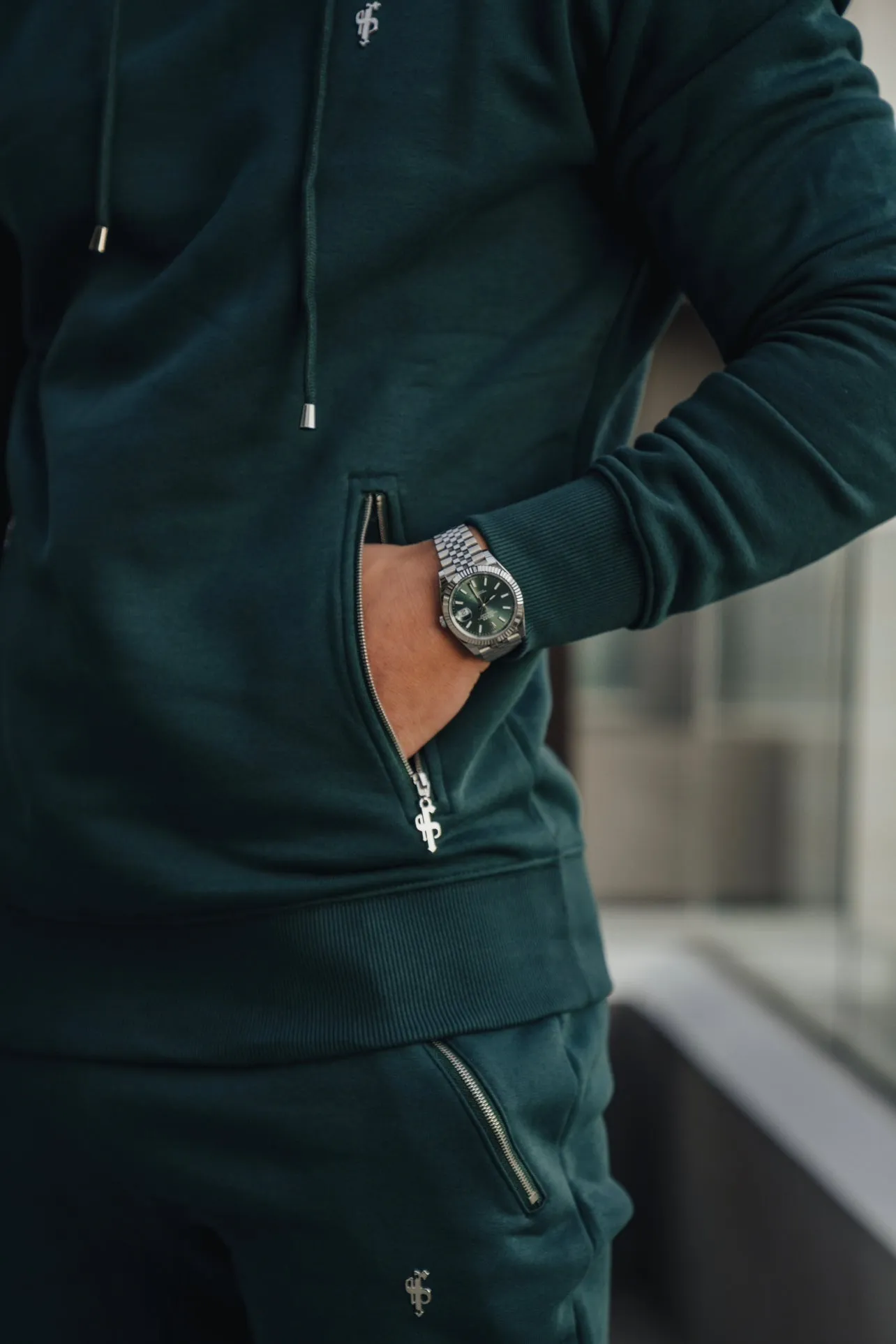 Father Sons Forest Green / Silver Overhead Hoodie Top with Zipped Pockets - FSH799 sold by Father Sons product image thumbnail 3