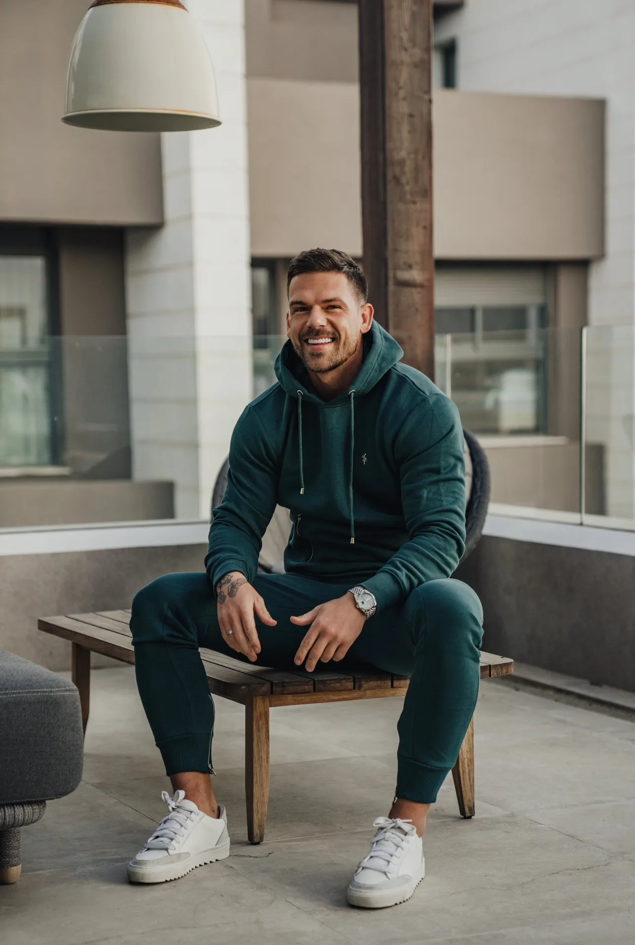 Father Sons Forest Green / Silver Overhead Hoodie Top with Zipped Pockets - FSH799 sold by Father Sons