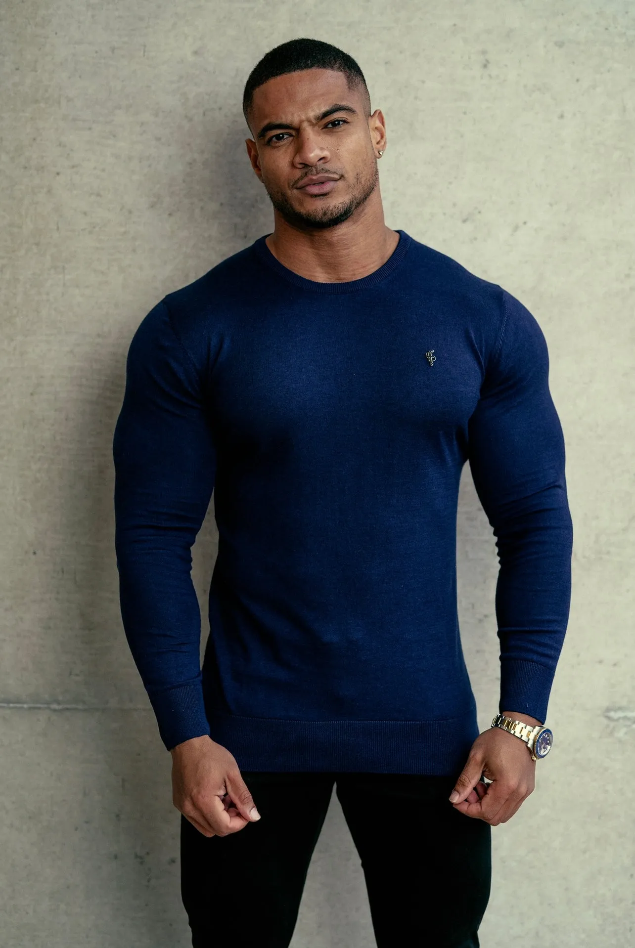 Father Sons Classic Navy Crew Neck Knitted Sweater with Metal Decal - FSN088 sold by Father Sons product image thumbnail 4