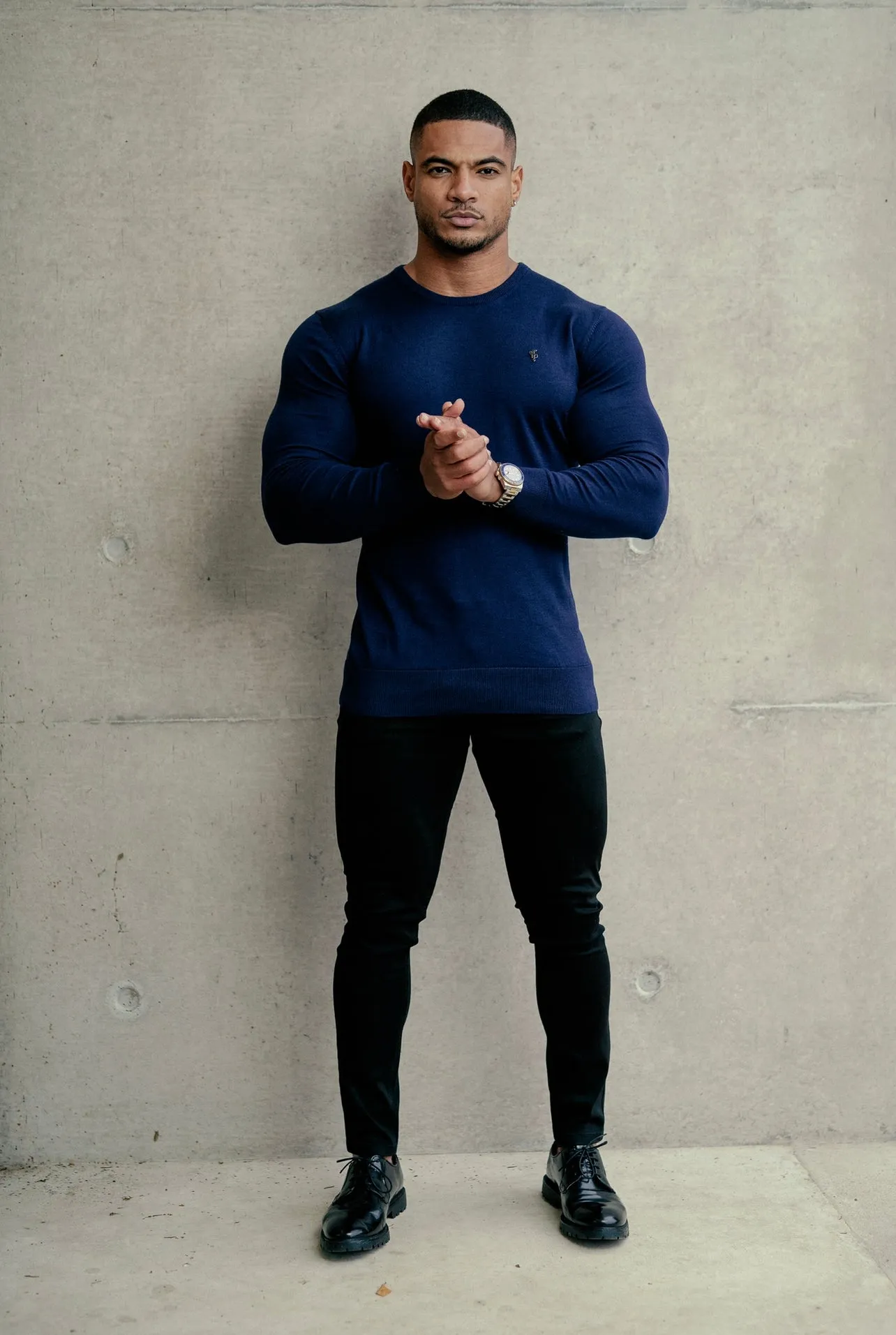 Father Sons Classic Navy Crew Neck Knitted Sweater with Metal Decal - FSN088 sold by Father Sons product image thumbnail 2