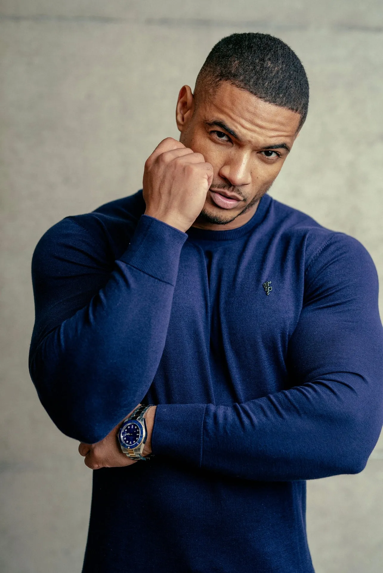 Father Sons Classic Navy Crew Neck Knitted Sweater with Metal Decal - FSN088 sold by Father Sons product image thumbnail 5