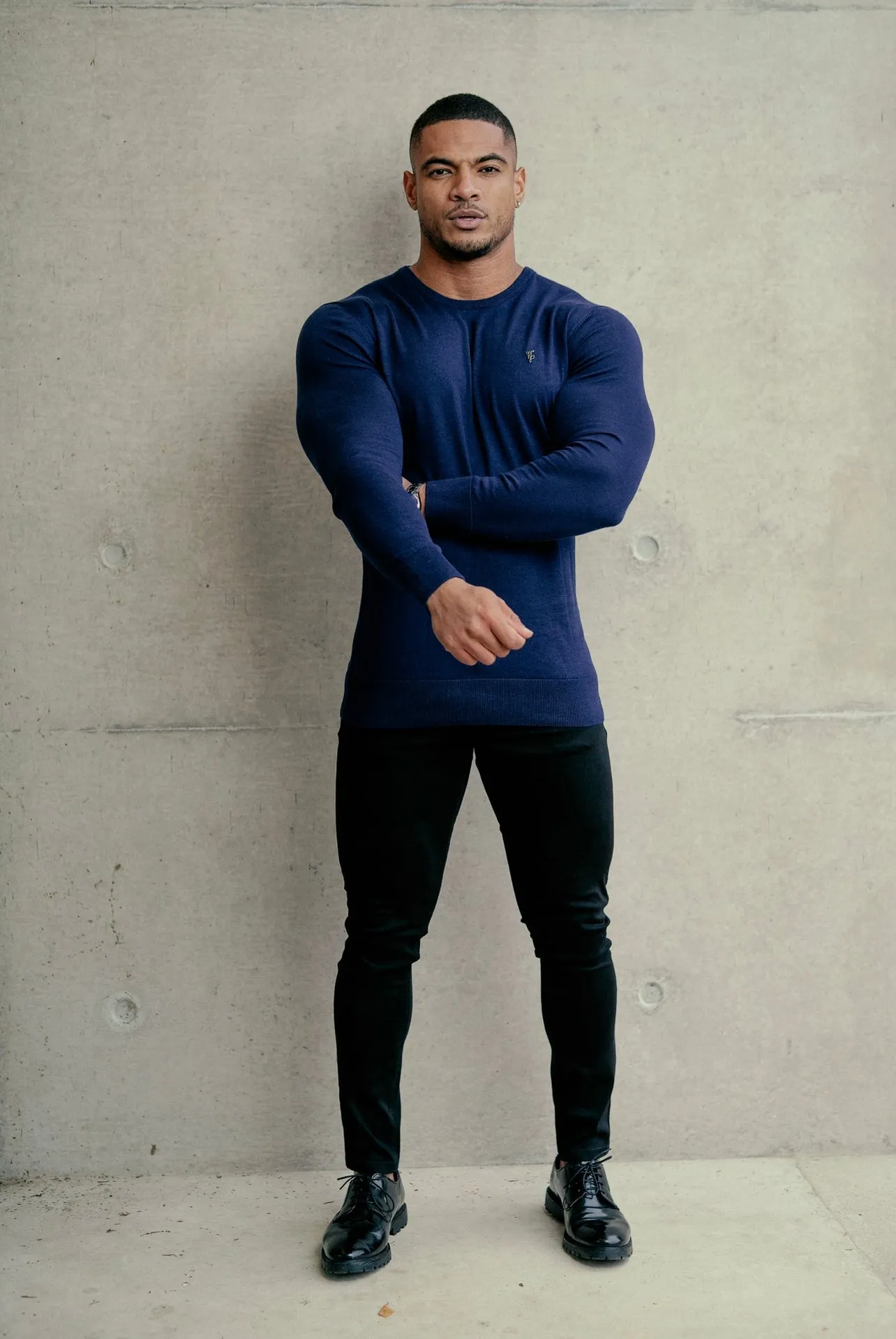 Father Sons Classic Navy Crew Neck Knitted Sweater with Metal Decal - FSN088 sold by Father Sons product image thumbnail 3