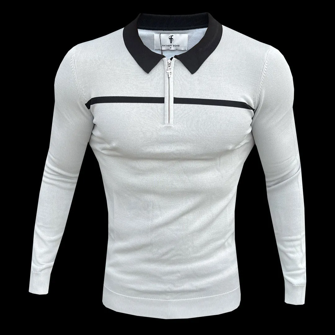 Classic Silver Grey / Black Horizontal Stripe Zipped Polo Long Sleeve - FSN049 sold by Father Sons product image thumbnail 2