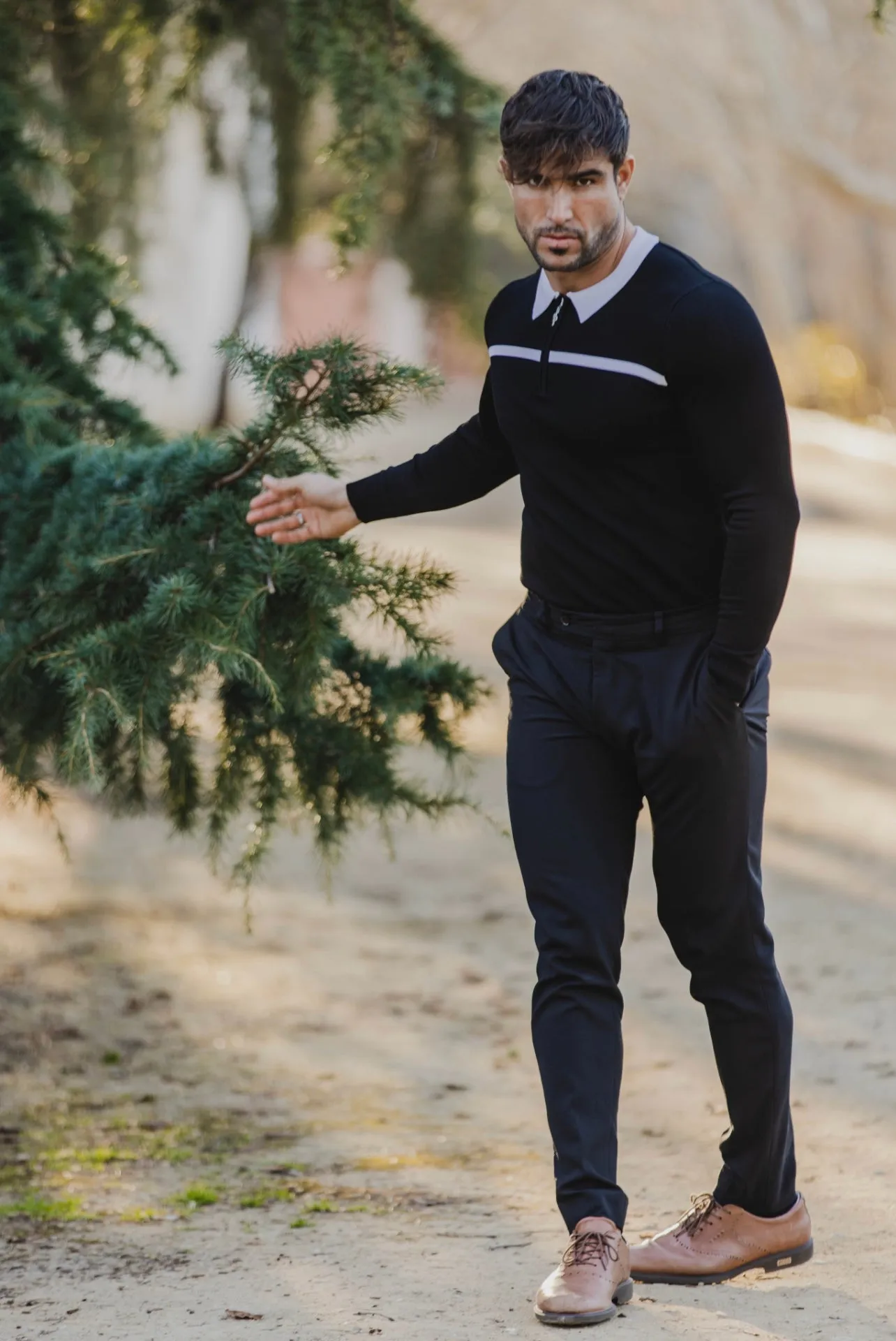 Classic Black / White Horizontal Stripe Zipped Polo Long Sleeve - FSN047 sold by Father Sons product image thumbnail 3