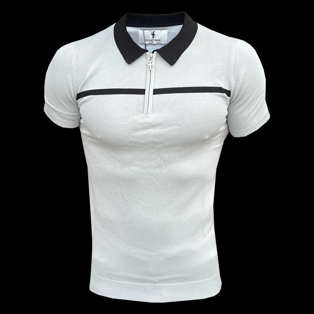 Classic Silver Grey / Black Horizontal Stripe Zipped Polo Short Sleeve - FSN040 sold by Father Sons product image thumbnail 2