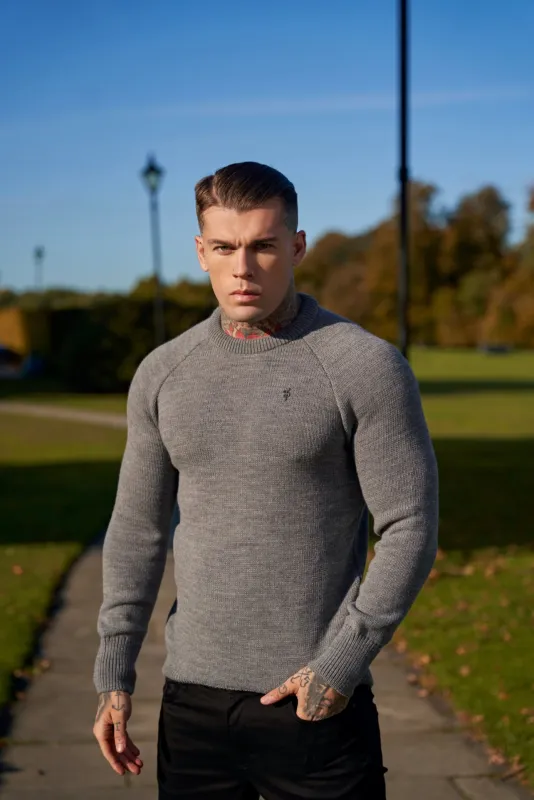 Father Sons Grey Knitted Raglan Crew Super Slim Sweater With Metal Decal - FSJ054 sold by Father Sons