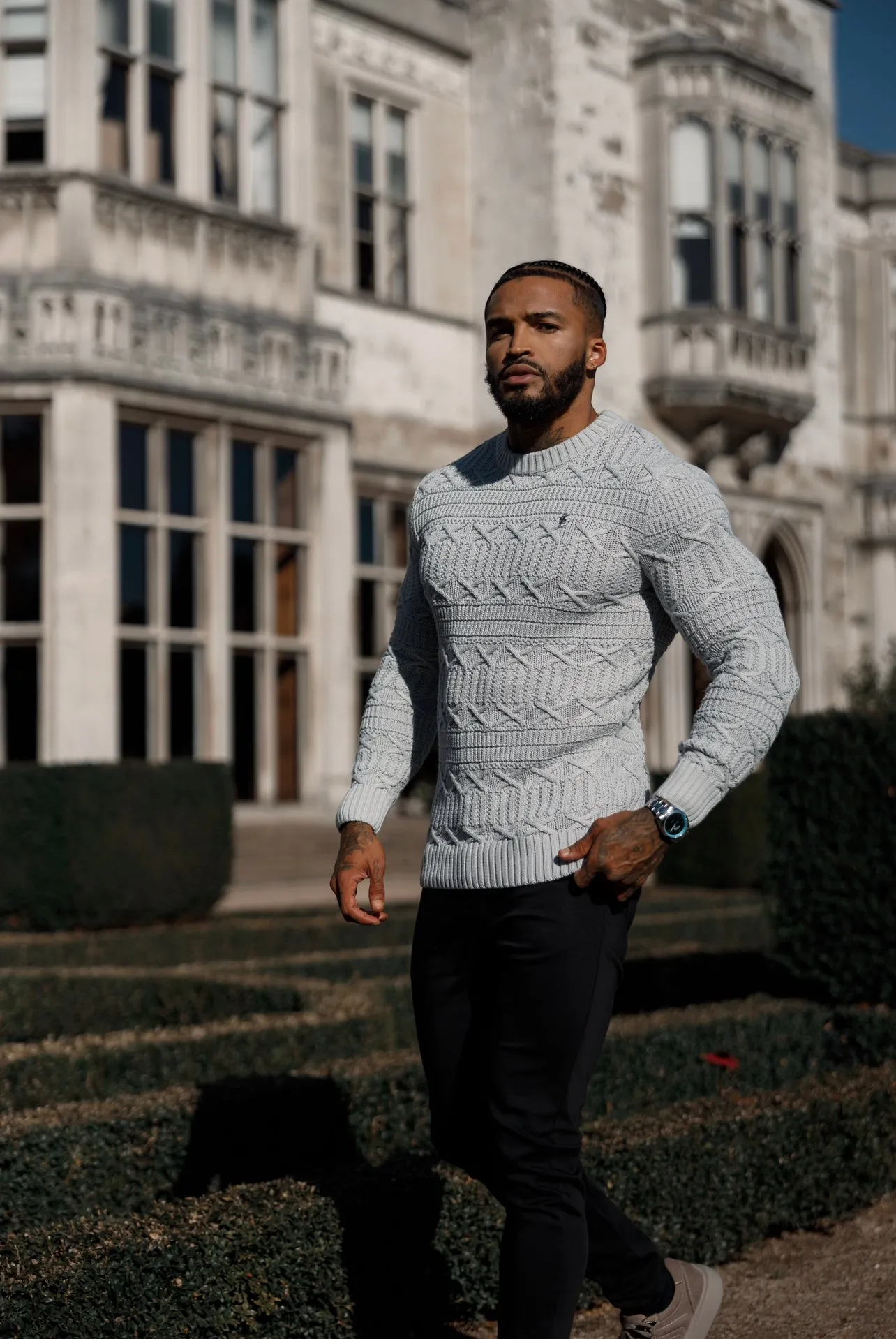 Father Sons Greyl Knitted Cable Link Crew Super Slim Sweater With Metal Decal - FSN072 sold by Father Sons product image thumbnail 5