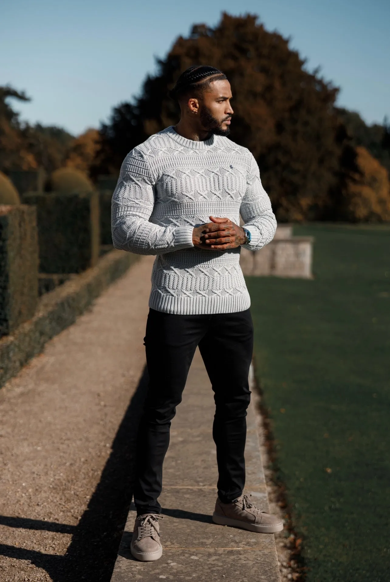 Father Sons Greyl Knitted Cable Link Crew Super Slim Sweater With Metal Decal - FSN072 sold by Father Sons product image thumbnail 2