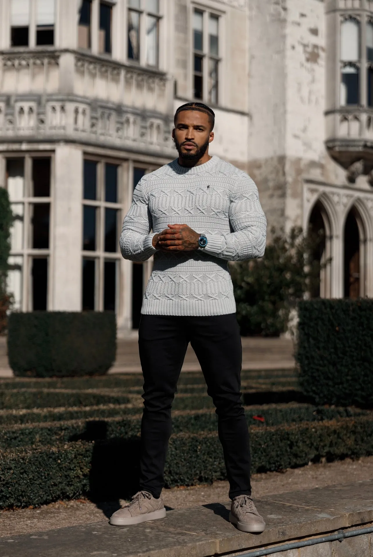 Father Sons Greyl Knitted Cable Link Crew Super Slim Sweater With Metal Decal - FSN072 sold by Father Sons product image thumbnail 4