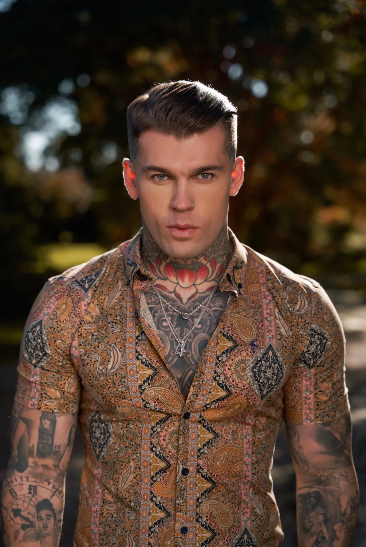 Father Sons Super Slim Stretch Tan Paisley Print Short Sleeve with Button Down Collar - FS891 sold by Father Sons product image thumbnail 2