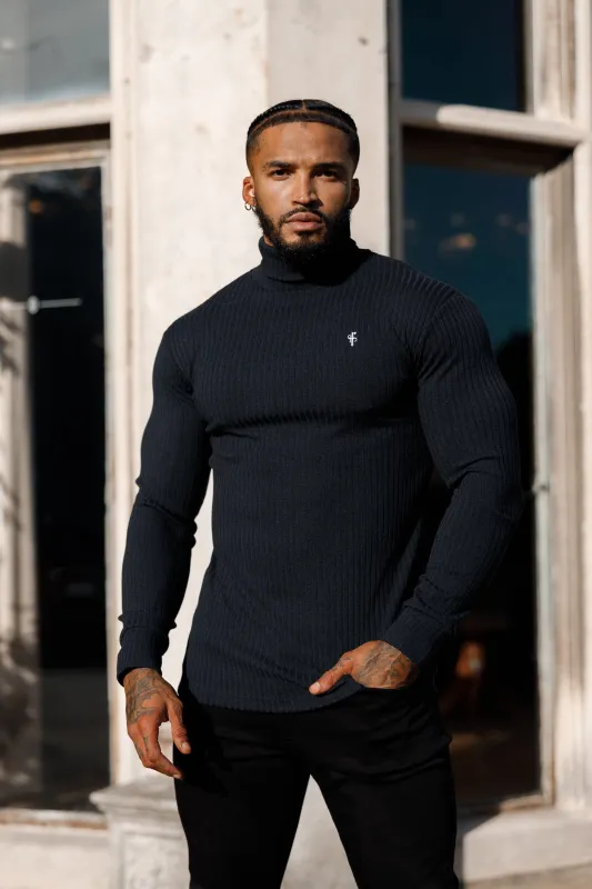 Father Sons Classic Navy Ribbed Knit Roll neck Sweater - FSH778 sold by Father Sons