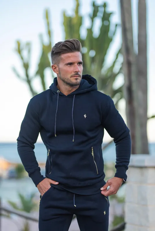 Father Sons Navy & Gold Overhead Hoodie Top with Zipped Pockets - FSH475 sold by Father Sons