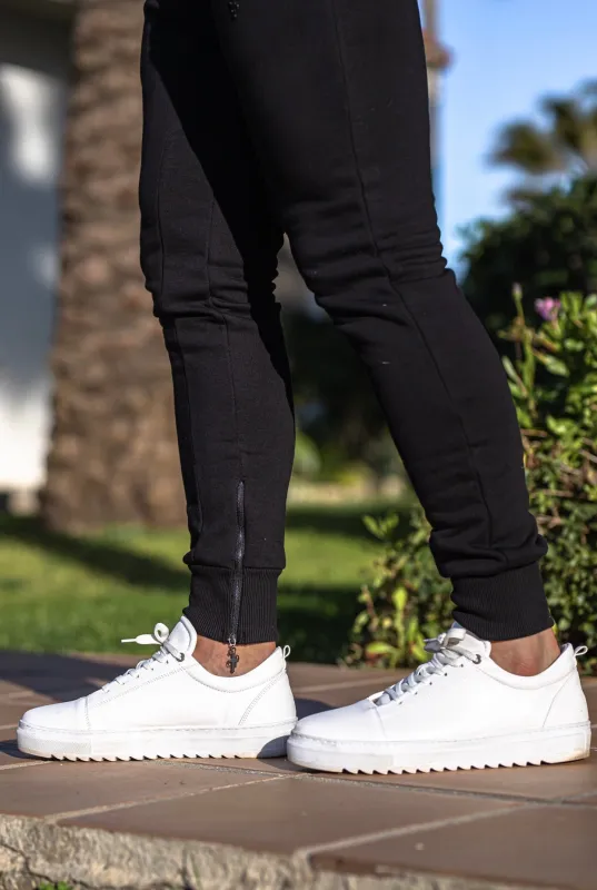 Father Sons Black / Black Tapered Sweat Pants with Ankle Zip Detail - FSH630 sold by Father Sons