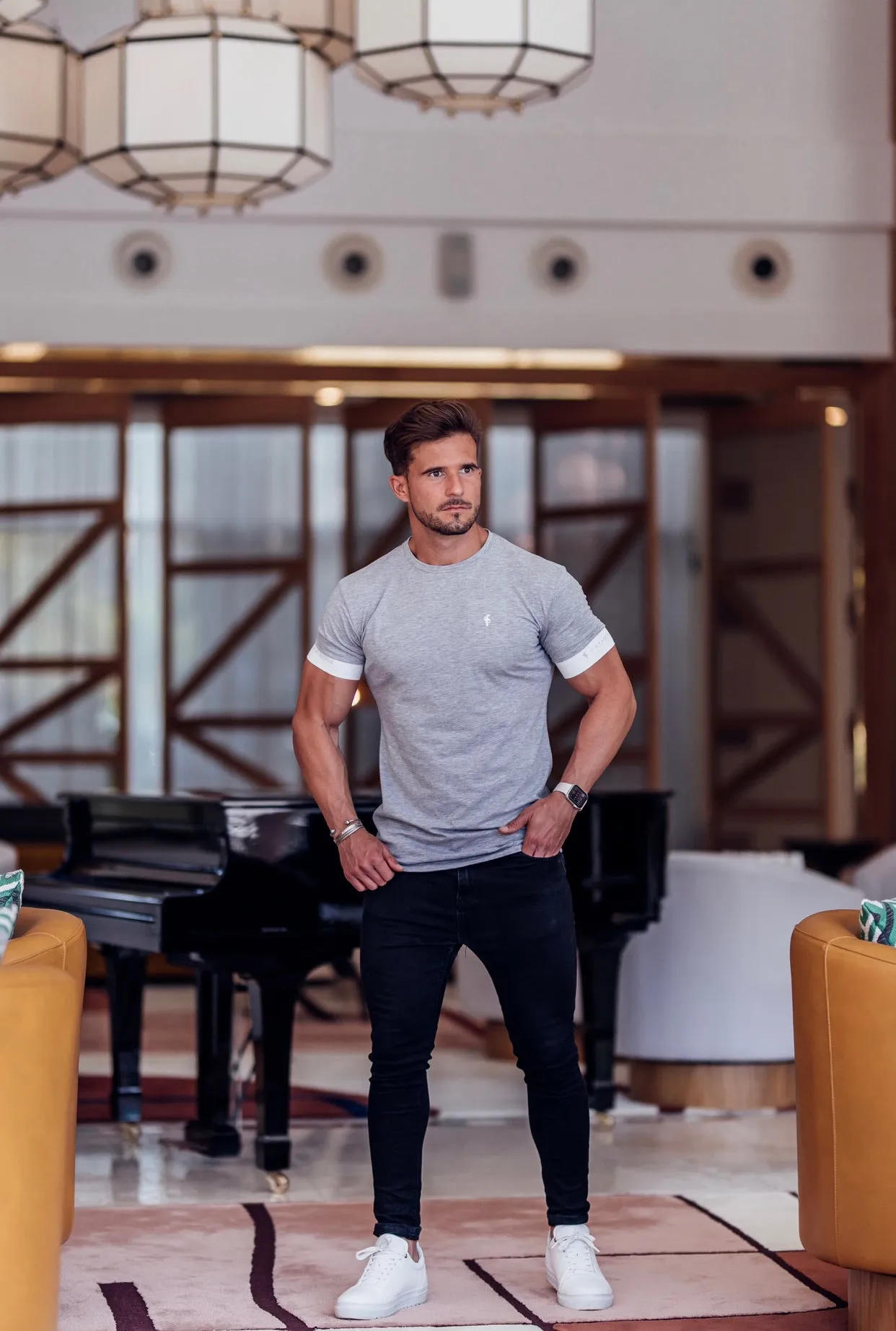 Father Sons Classic Light Grey Crew T Shirt with FS Elastic Sleeve Branding - FSH624 sold by Father Sons product image thumbnail 5