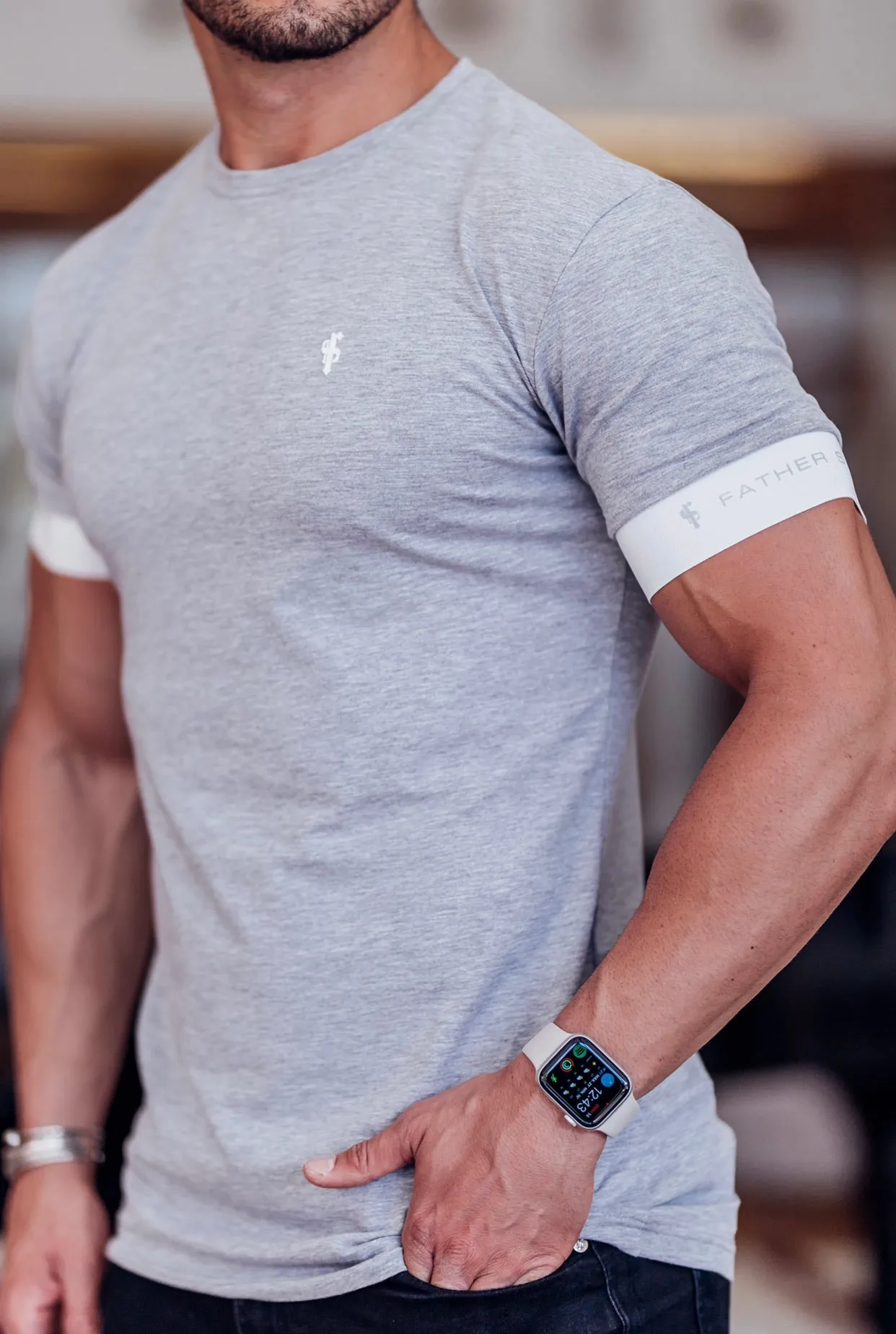 Father Sons Classic Light Grey Crew T Shirt with FS Elastic Sleeve Branding - FSH624 sold by Father Sons product image thumbnail 3