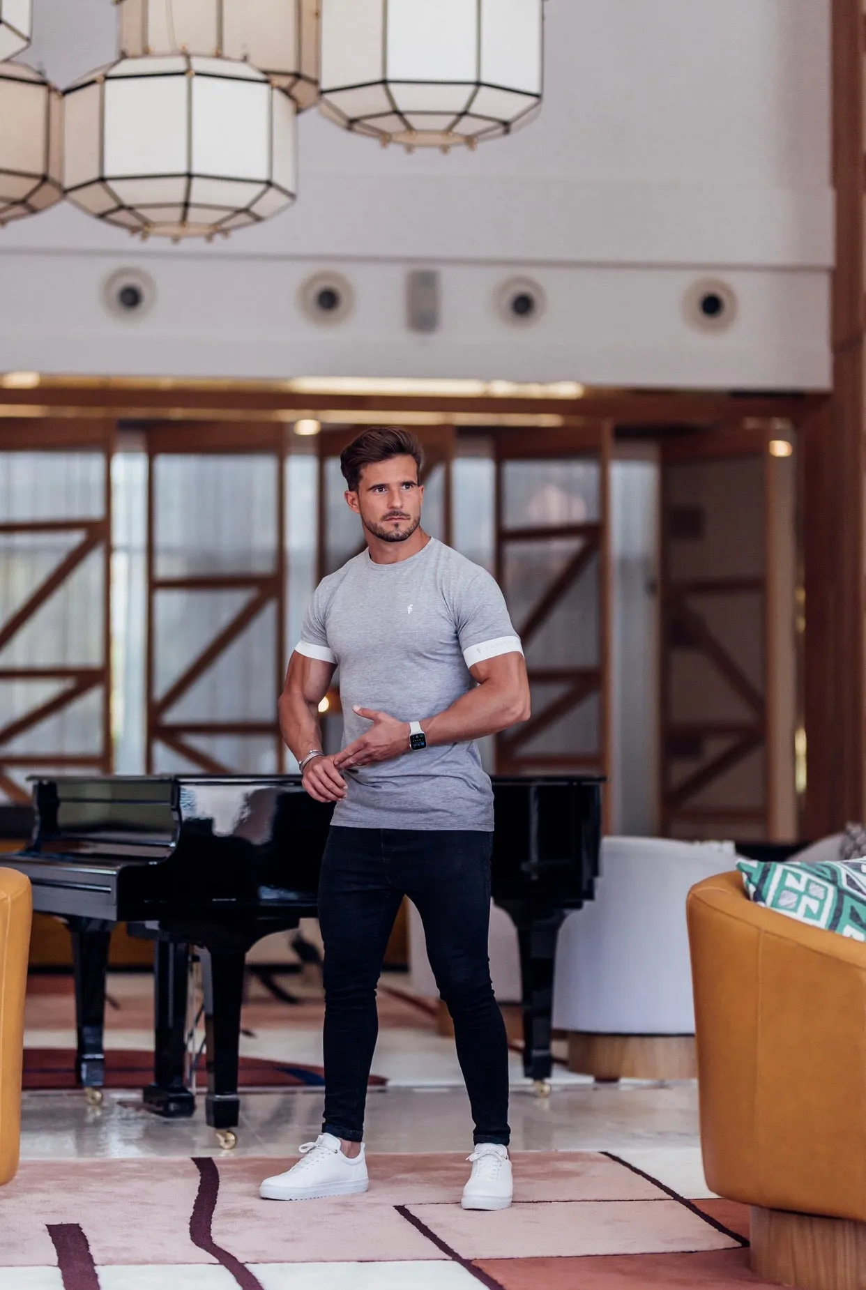 Father Sons Classic Light Grey Crew T Shirt with FS Elastic Sleeve Branding - FSH624 sold by Father Sons product image thumbnail 2