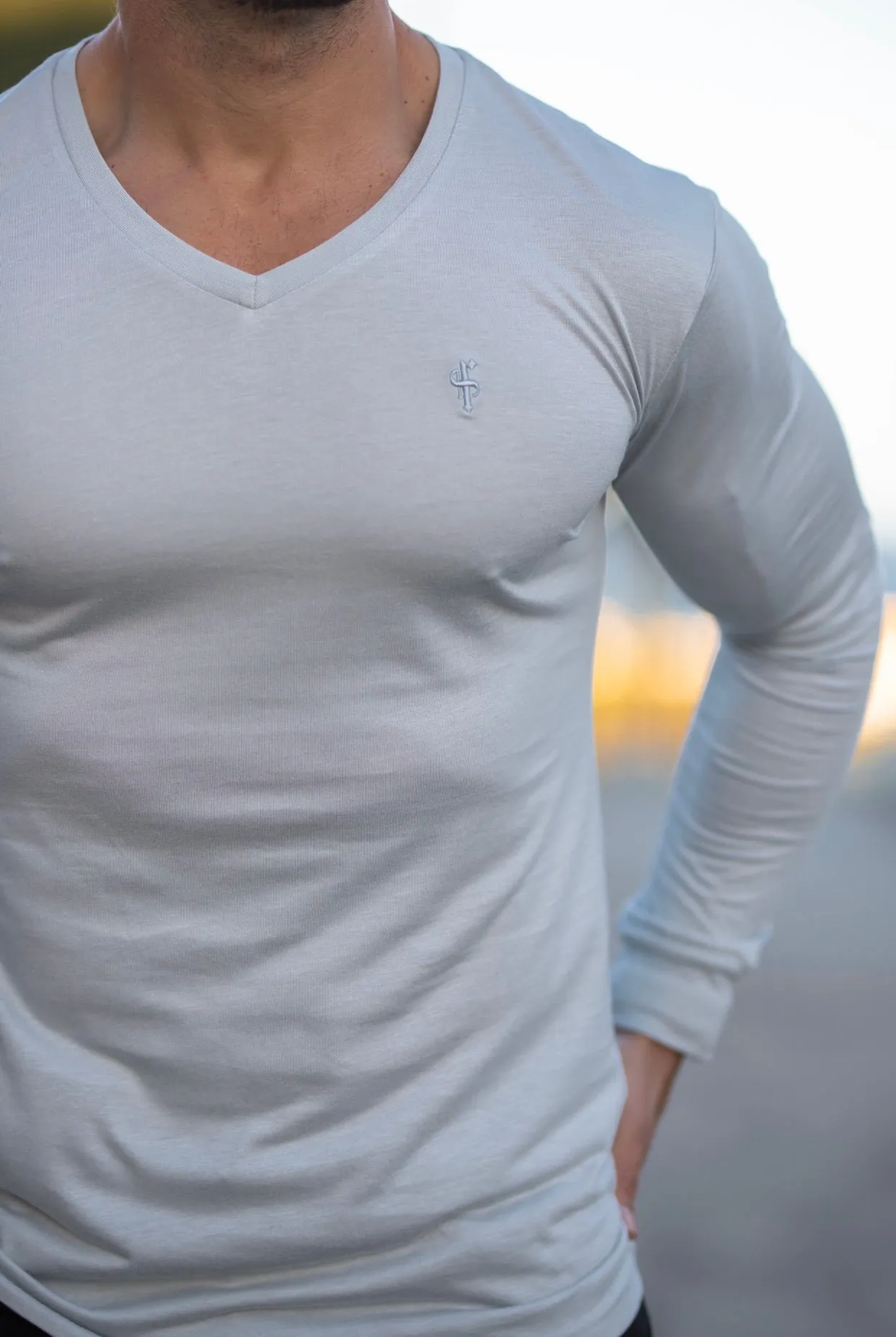 Father Sons Light Grey Bamboo V Neck Crew Long Sleeve - FSH588 sold by Father Sons product image thumbnail 2