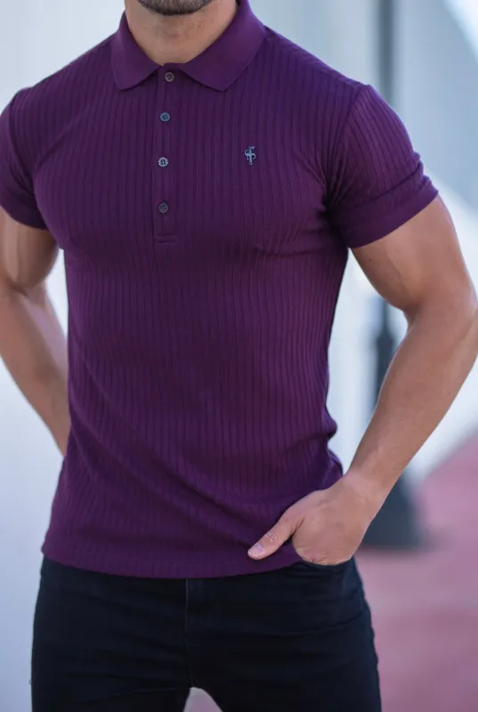 Classic Plum Ribbed Polo Shirt Short Sleeve with Black Metal Emblem Decal & Buttons- FSH585 sold by Father Sons