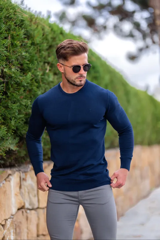 Father Sons Classic Dark Navy Crew Neck Knitted Sweater - FSH608 sold by Father Sons