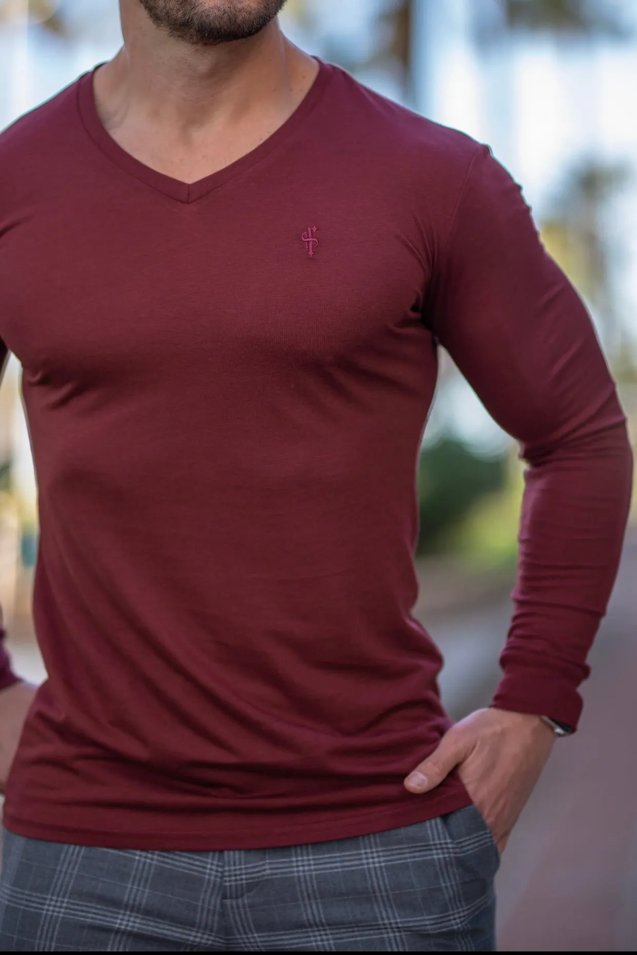 Father Sons Ox Blood Bamboo V Neck Crew Long Sleeve - FSH589 sold by Father Sons product image thumbnail 2