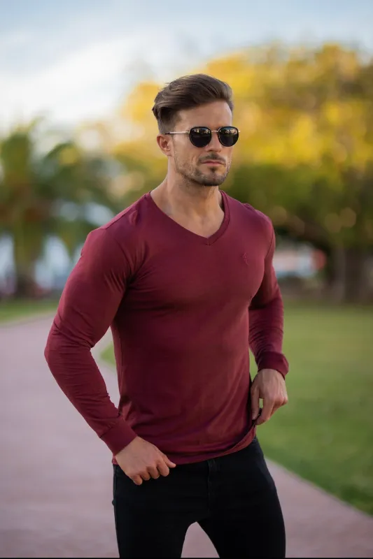 Father Sons Ox Blood Bamboo V Neck Crew Long Sleeve - FSH589 sold by Father Sons