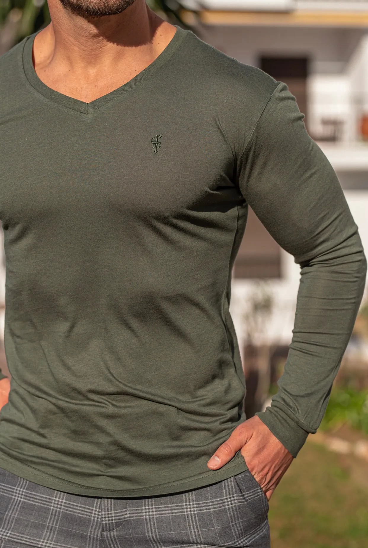 Father Sons Khaki Bamboo V Neck Crew Long Sleeve - FSH586 sold by Father Sons product image thumbnail 2