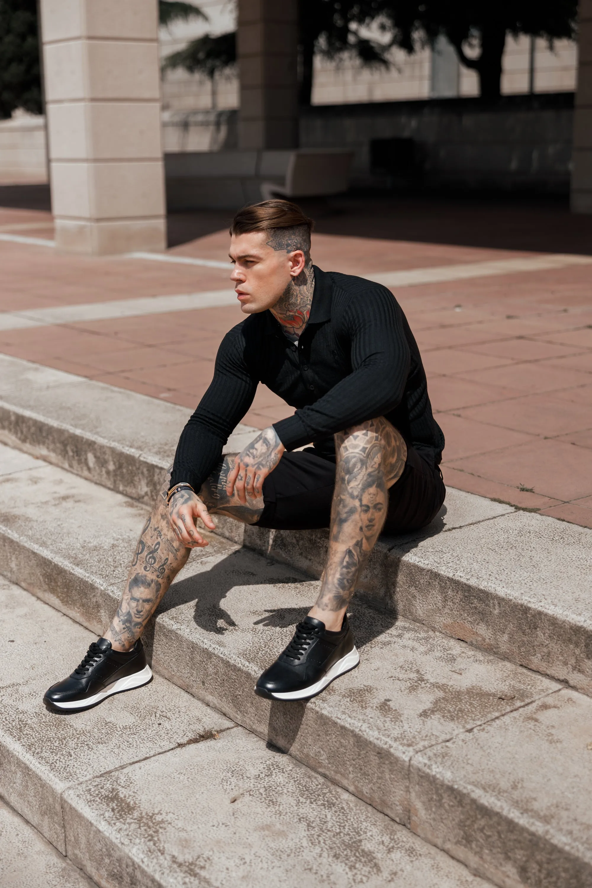 Father Sons Classic Black Ribbed Polo Shirt Long Sleeve - FSH582 sold by Father Sons product image thumbnail 3