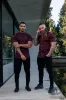 Father Sons Super Slim Stretch Burgundy Denim Short Sleeve Grandad collar with Metal Buttons and Decal Emblem - FS722 sold by Father Sons