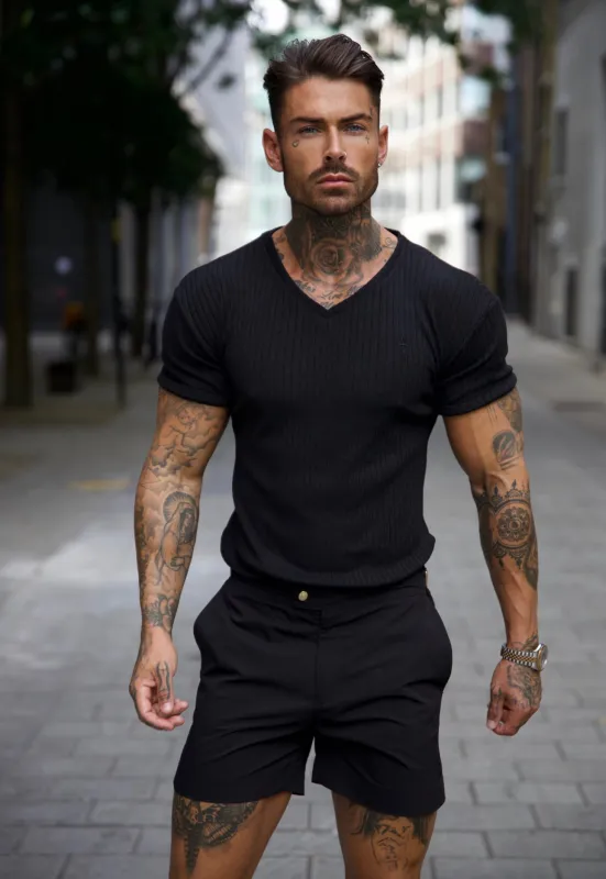 Father Sons Classic Black With Black Emblem Ribbed V Neck -  FSH389 sold by Father Sons