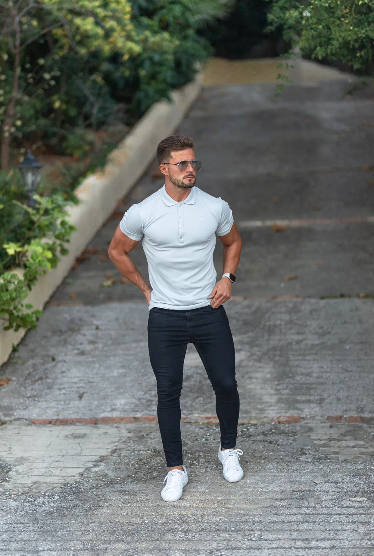 Classic Light Grey Pima Polo Shirt with Metal Buttons and Emblem Short Sleeve - FSH527 sold by Father Sons product image thumbnail 3