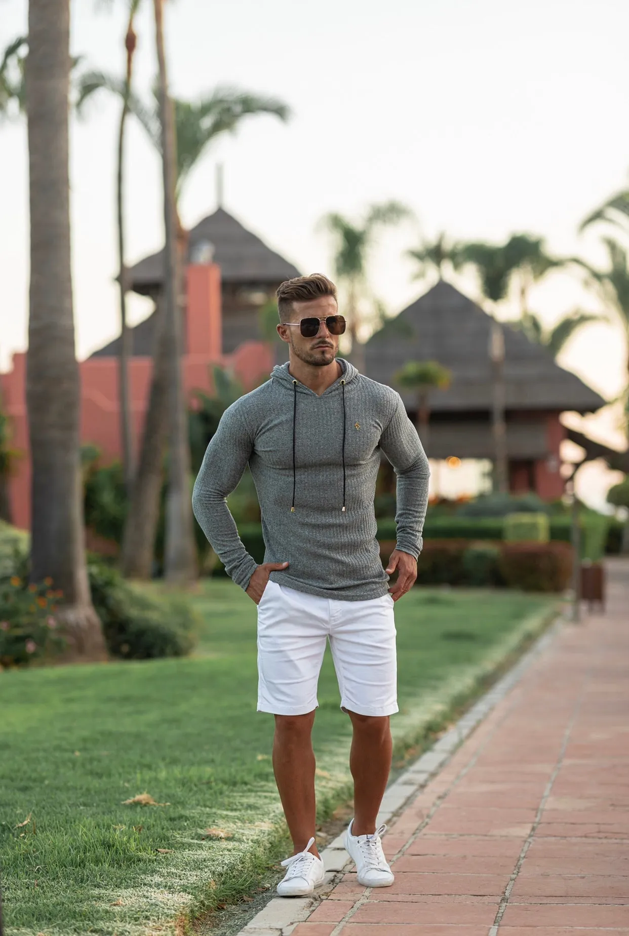 Father Sons Classic Pale Sage Green / Gold Ribbed Knit Hoodie Jumper - FSH510 sold by Father Sons product image thumbnail 5