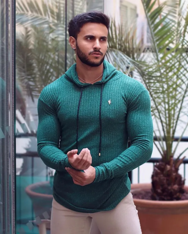 Father Sons Classic Forest Green / Gold Ribbed Knit Hoodie Jumper - FSH508 sold by Father Sons