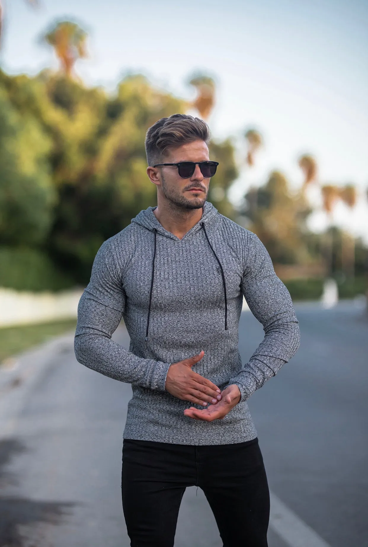 Father Sons Classic Grey / Black Ribbed Knit Hoodie Jumper - FSH509 sold by Father Sons product image thumbnail 3