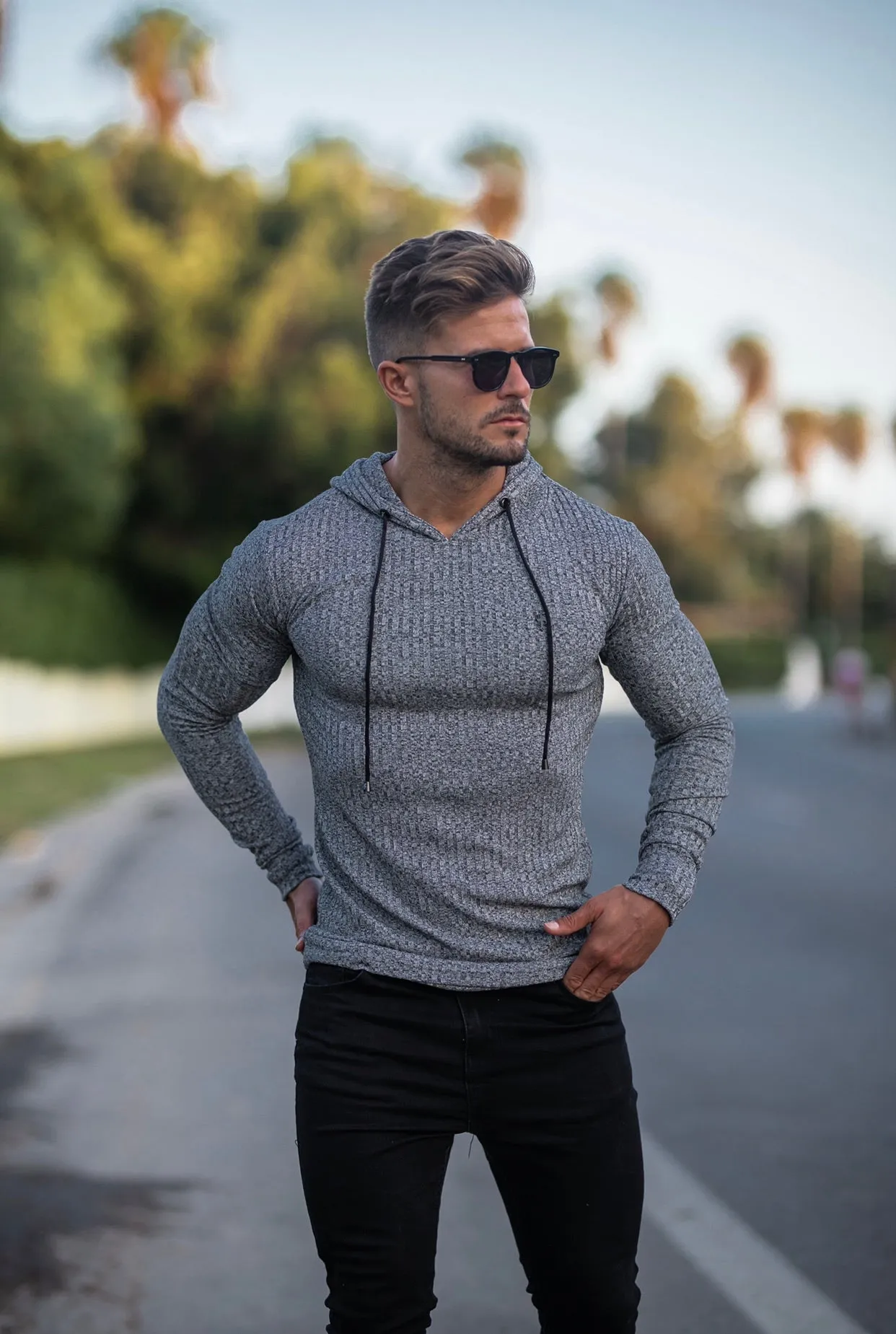 Father Sons Classic Grey / Black Ribbed Knit Hoodie Jumper - FSH509 sold by Father Sons product image thumbnail 4